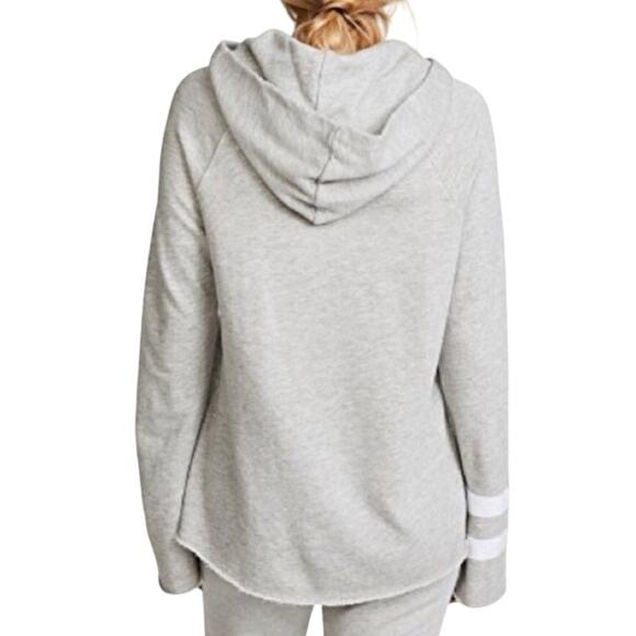 Sundry White Stripe Raw Hem Hoodie Sweatshirt Wide Leg Pants Tracksuit Set Sz 2 - Picture 3 of 13